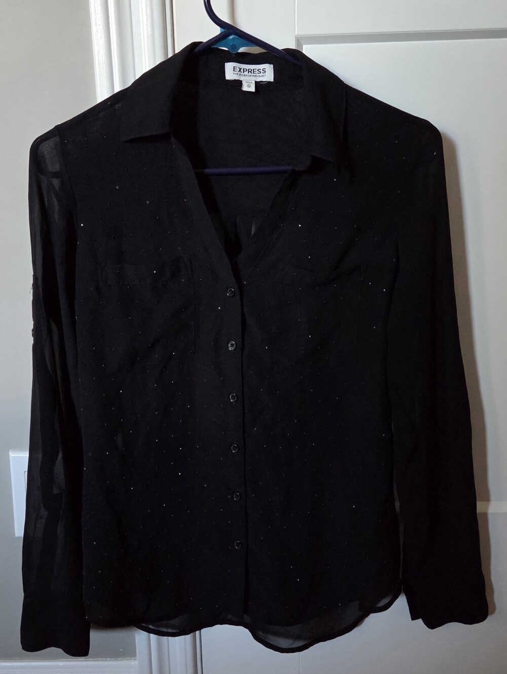 Express Black Rhinestoned Portofino Button Down Shirt